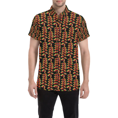 Heliconia Pattern Print Design HL05 Men's Short Sleeve Button Up Shirt