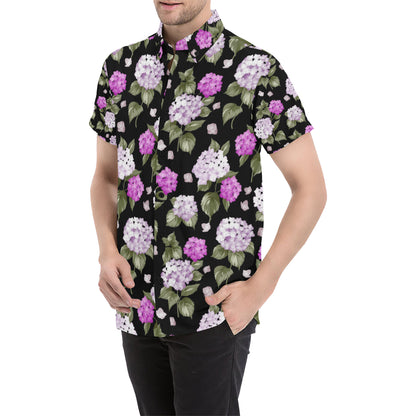 Hydrangea Pattern Print Design HD011 Men's Short Sleeve Button Up Shirt