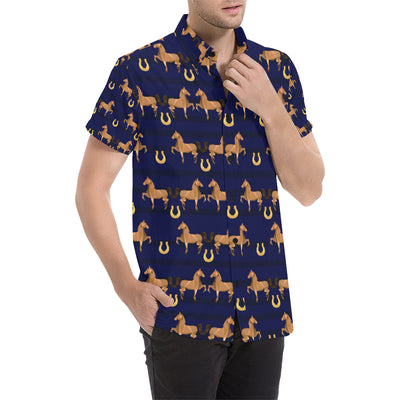 Horse Luxury Themed Pattern Print Men's Short Sleeve Button Up Shirt