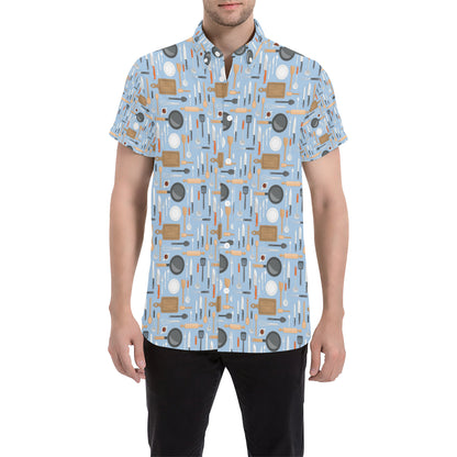 Cooking Kitchen Tools Pattern Print Design 02 Men's Short Sleeve Button Up Shirt