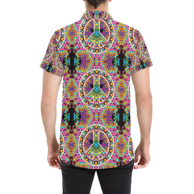 Peace Sign Pattern Print Design A03 Men's Short Sleeve Button Up Shirt