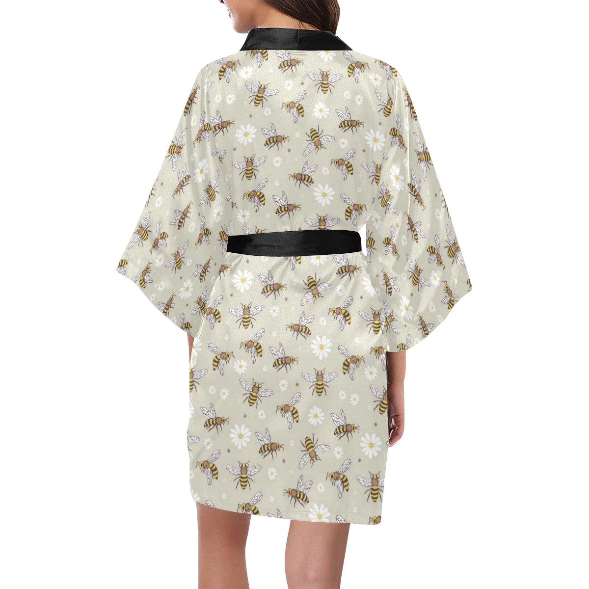 Bee Pattern Print Design 03 Women's Short Kimono