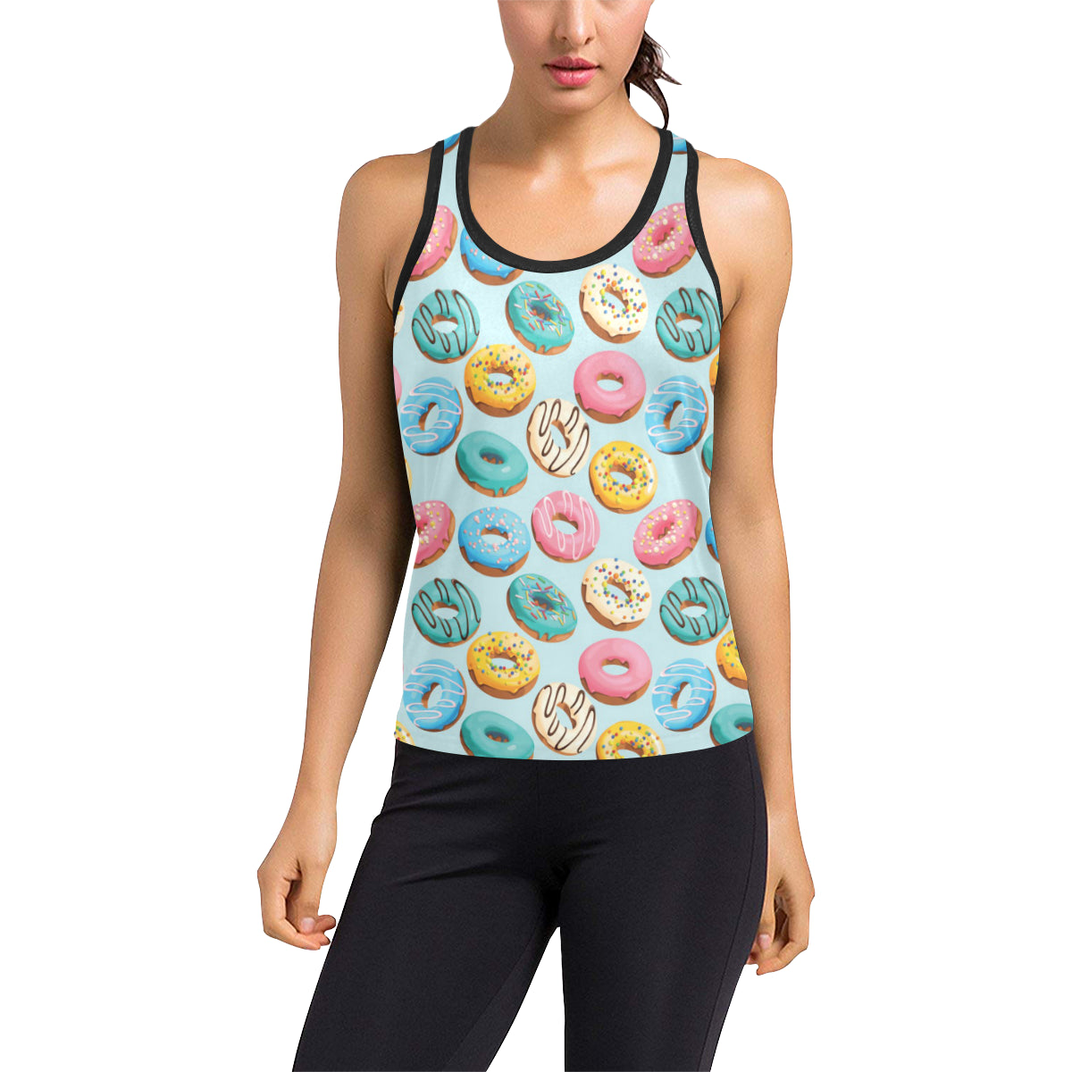 Donut Pattern Print Design DN05 Women's Racerback Tank Top