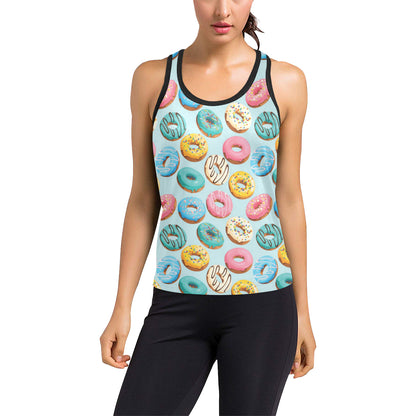 Donut Pattern Print Design DN05 Women's Racerback Tank Top