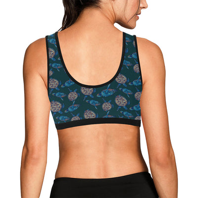 Sea Turtle Hand Drawn Blue Print Sports Bra