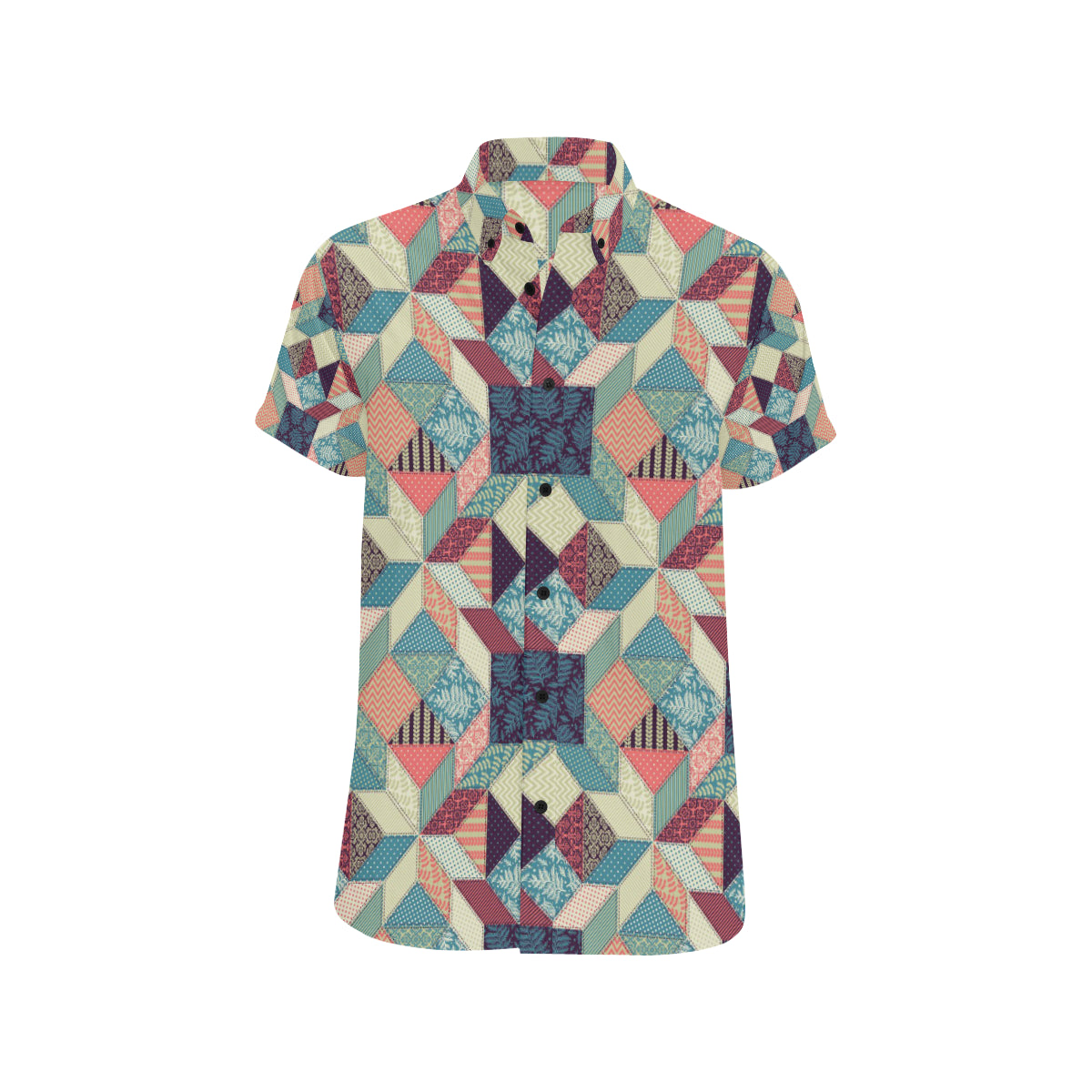 Patchwork Pattern Print Design 02 Men's Short Sleeve Button Up Shirt