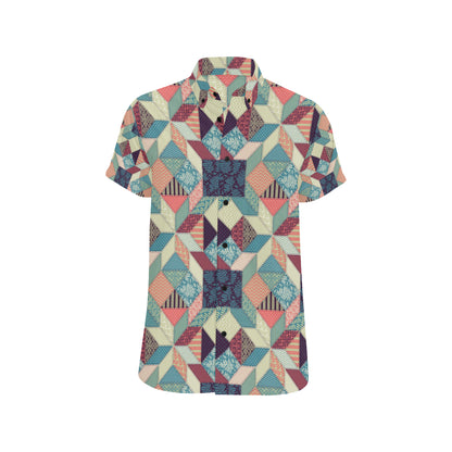Patchwork Pattern Print Design 02 Men's Short Sleeve Button Up Shirt