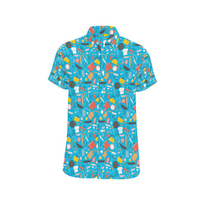 Cooking Kitchen Tools Pattern Print Design 03 Men's Short Sleeve Button Up Shirt