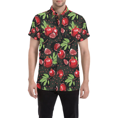 Pomegranate Pattern Print Design PG06 Men's Short Sleeve Button Up Shirt