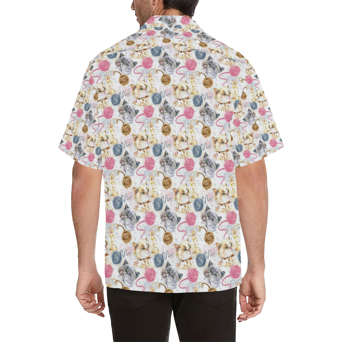 Cat Playing Yarn Pattern Print Design 07 Men's Hawaiian Shirt