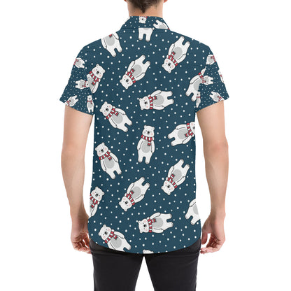 Polar Bear Pattern Print Design PB05 Men's Short Sleeve Button Up Shirt