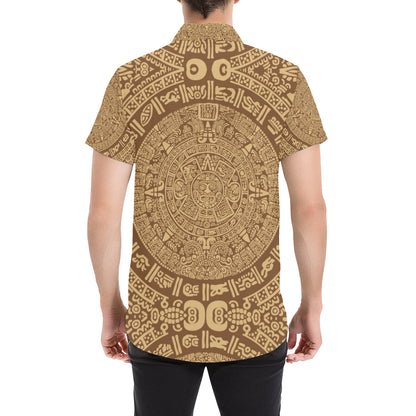 Mayan Pattern Print Design 01 Men's Short Sleeve Button Up Shirt