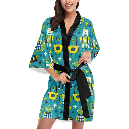 Robot Pattern Print Design A02 Women's Short Kimono