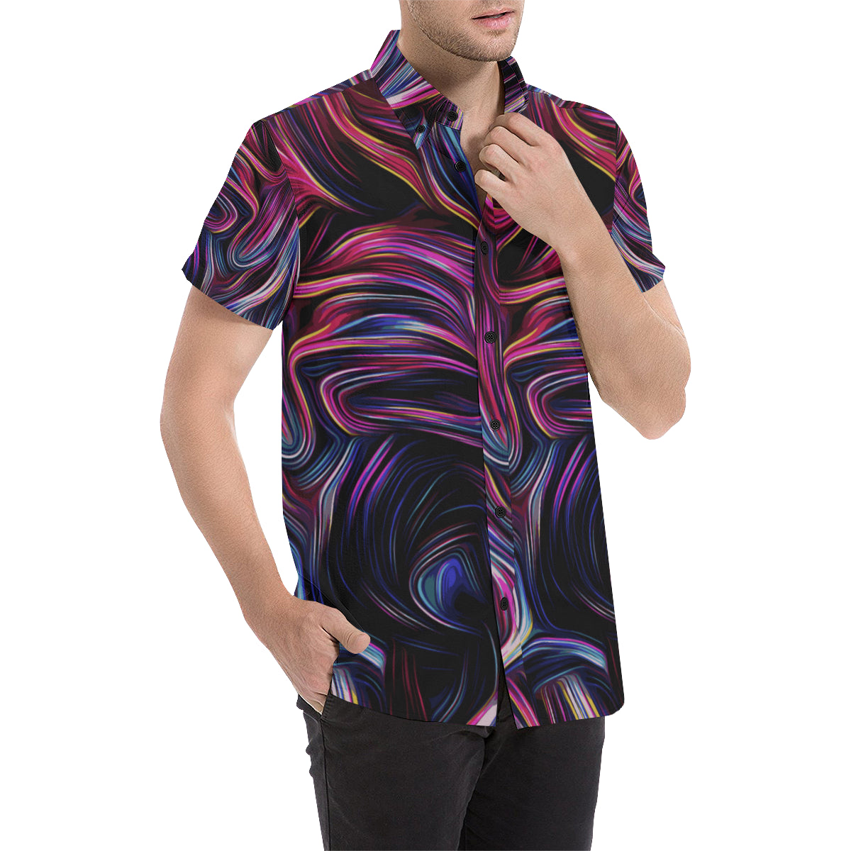 Liquid Pattern Print Design 01 Men's Short Sleeve Button Up Shirt