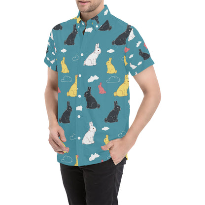 Rabbit Pattern Print Design RB014 Men's Short Sleeve Button Up Shirt