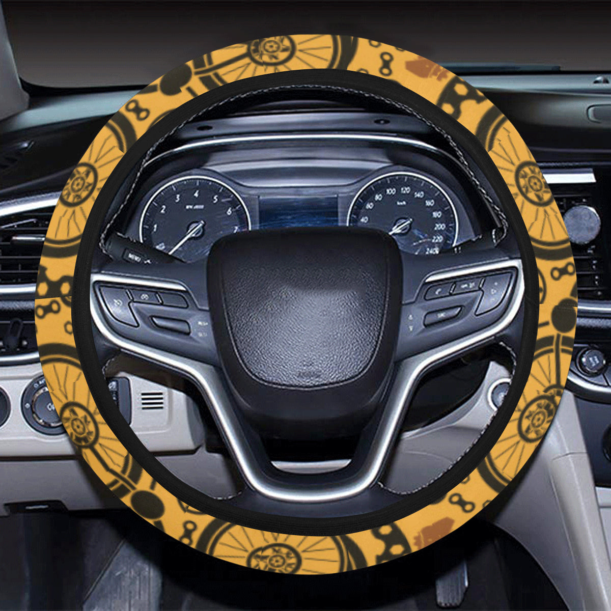 Mountain bike Pattern Print Design 03 Steering Wheel Cover with Elastic Edge