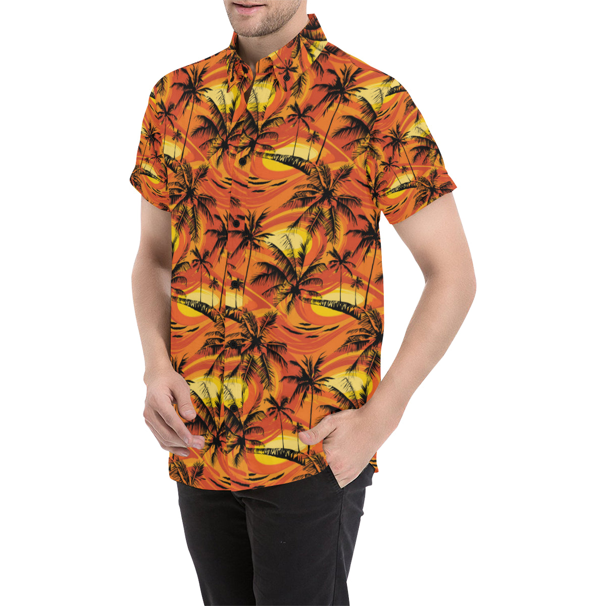 Palm Tree Pattern Print Design A02 Men's Short Sleeve Button Up Shirt