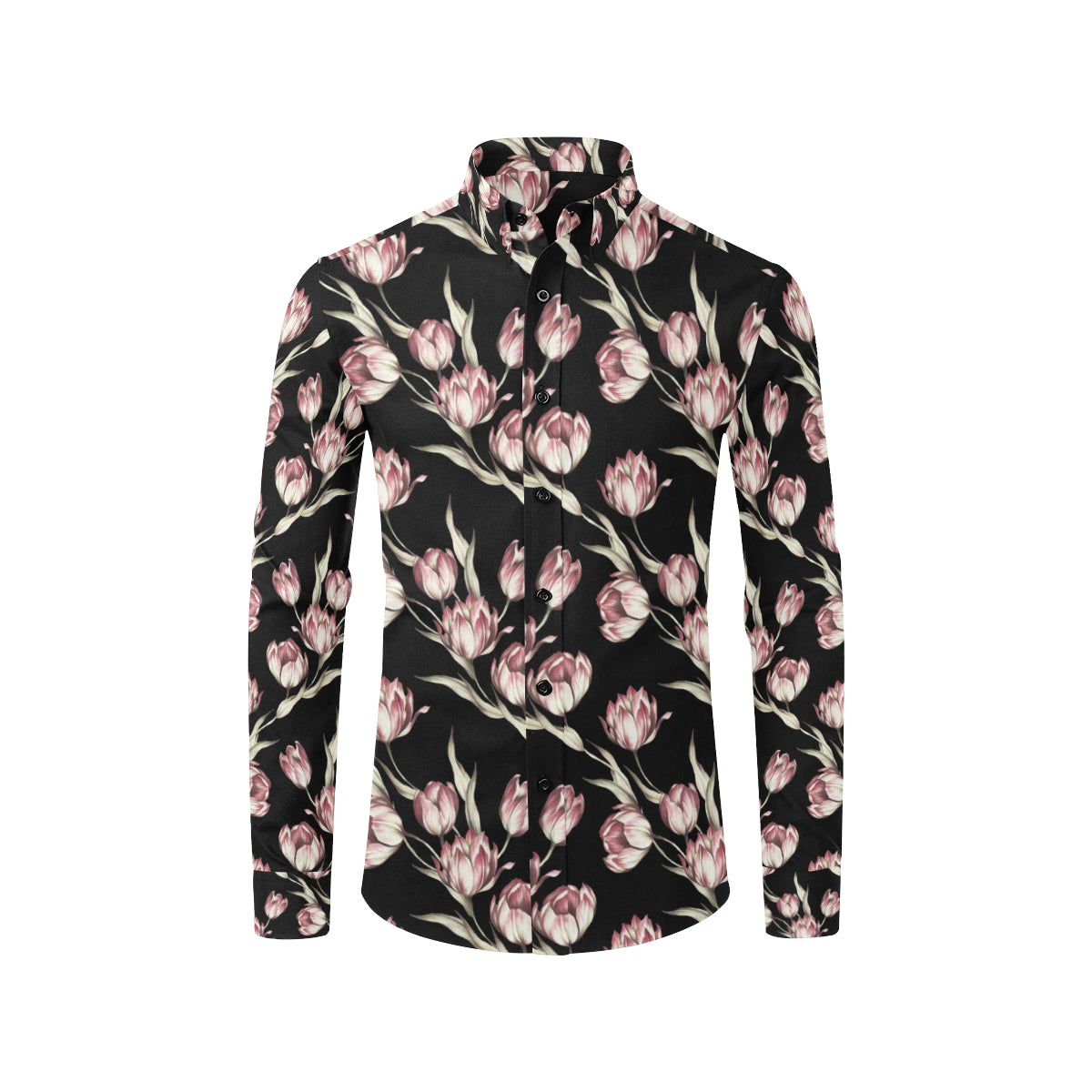 Tulip Pink Pattern Print Design TP02 Men's Long Sleeve Shirt