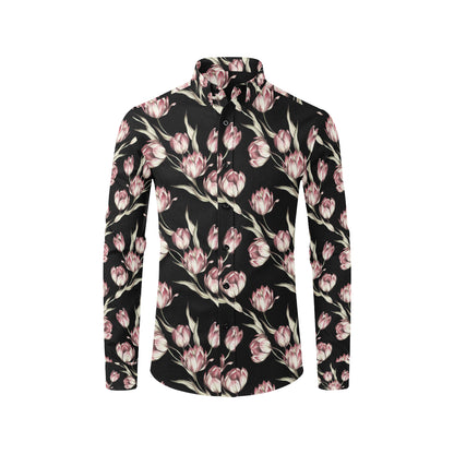 Tulip Pink Pattern Print Design TP02 Men's Long Sleeve Shirt