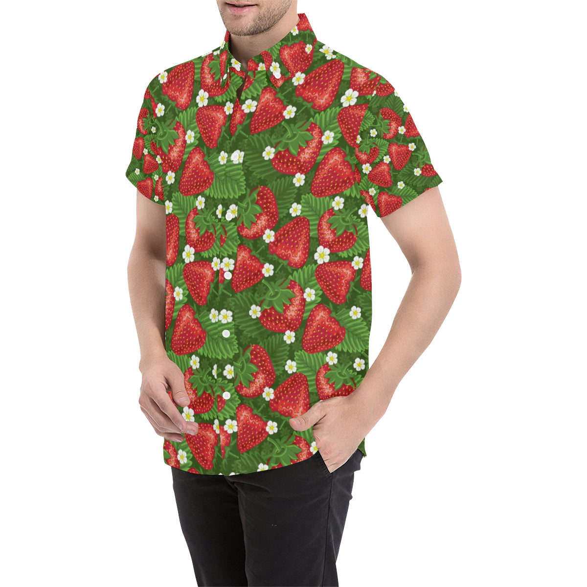 Strawberry Pattern Print Design SB05 Men's Short Sleeve Button Up Shirt