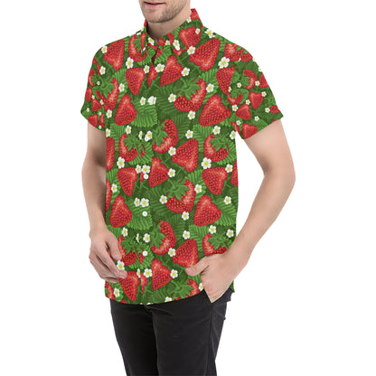 Strawberry Pattern Print Design SB05 Men's Short Sleeve Button Up Shirt