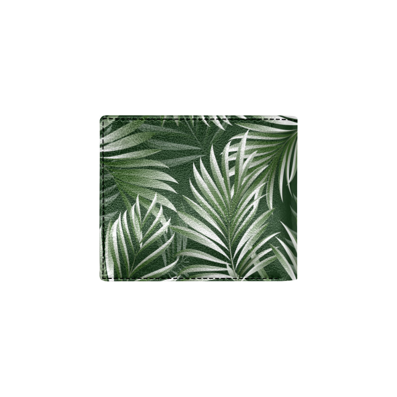 White Green Tropical Palm Leaves Men's ID Card Wallet