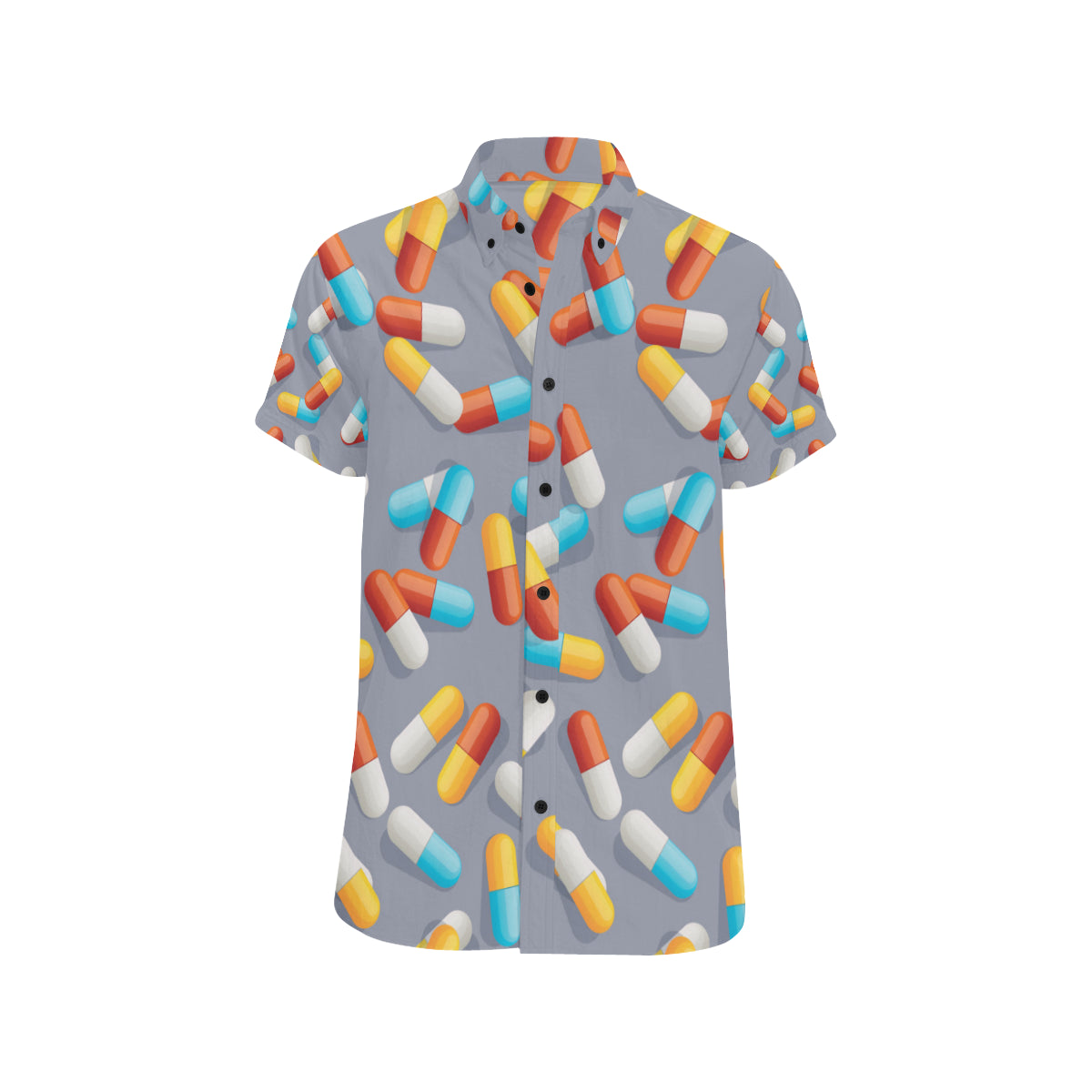 Pill Pattern Print Design A01 Men's Short Sleeve Button Up Shirt