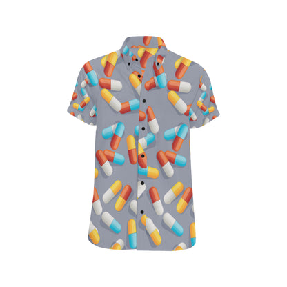 Pill Pattern Print Design A01 Men's Short Sleeve Button Up Shirt
