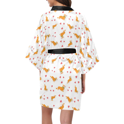 Cardigan Welsh Corgis Pattern Print Design 04 Women's Short Kimono