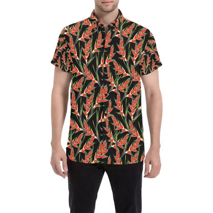Heliconia Pattern Print Design HL010 Men's Short Sleeve Button Up Shirt