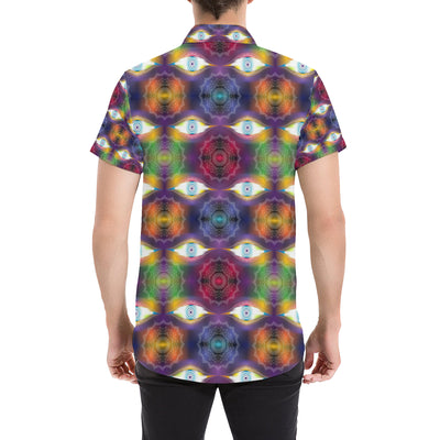 Chakra Eye Print Pattern Men's Short Sleeve Button Up Shirt