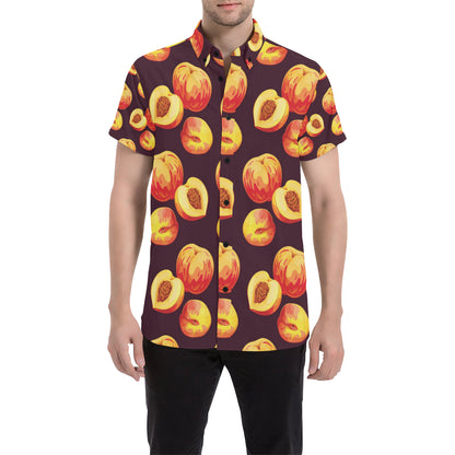 Peach Pattern Print Design A04 Men's Short Sleeve Button Up Shirt