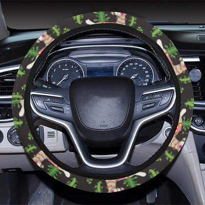 Alpaca Cactus Design Themed Print Steering Wheel Cover with Elastic Edge