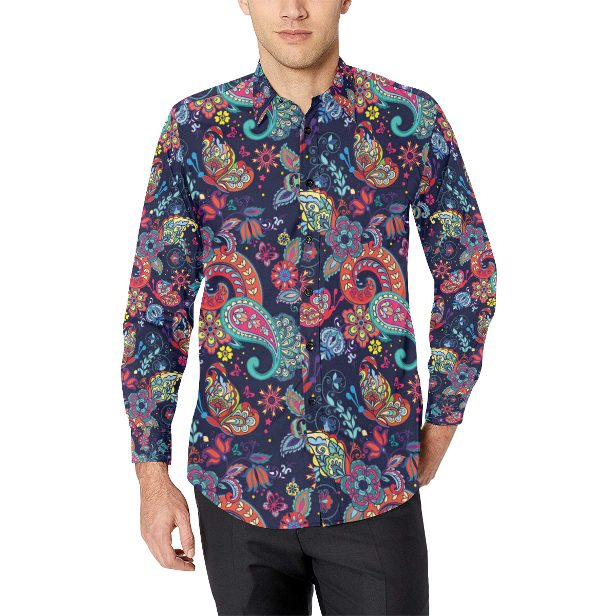 Paisley Boho Pattern Print Design A06 Men's Long Sleeve Shirt