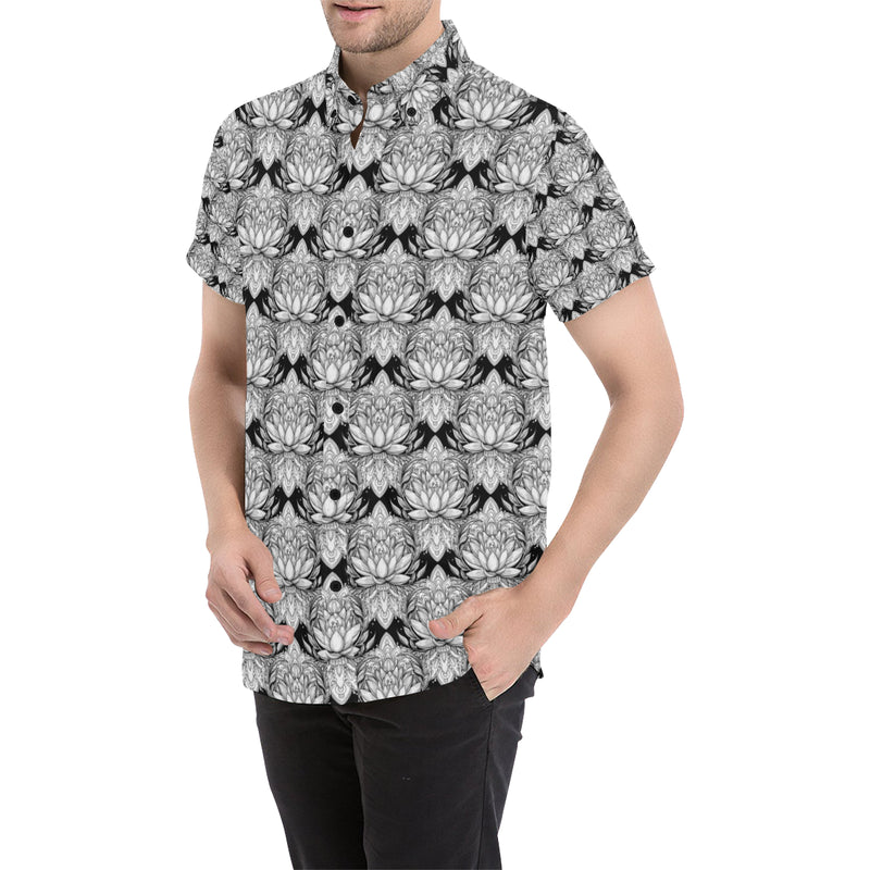 Lotus Mandala Print Pattern Men's Short Sleeve Button Up Shirt