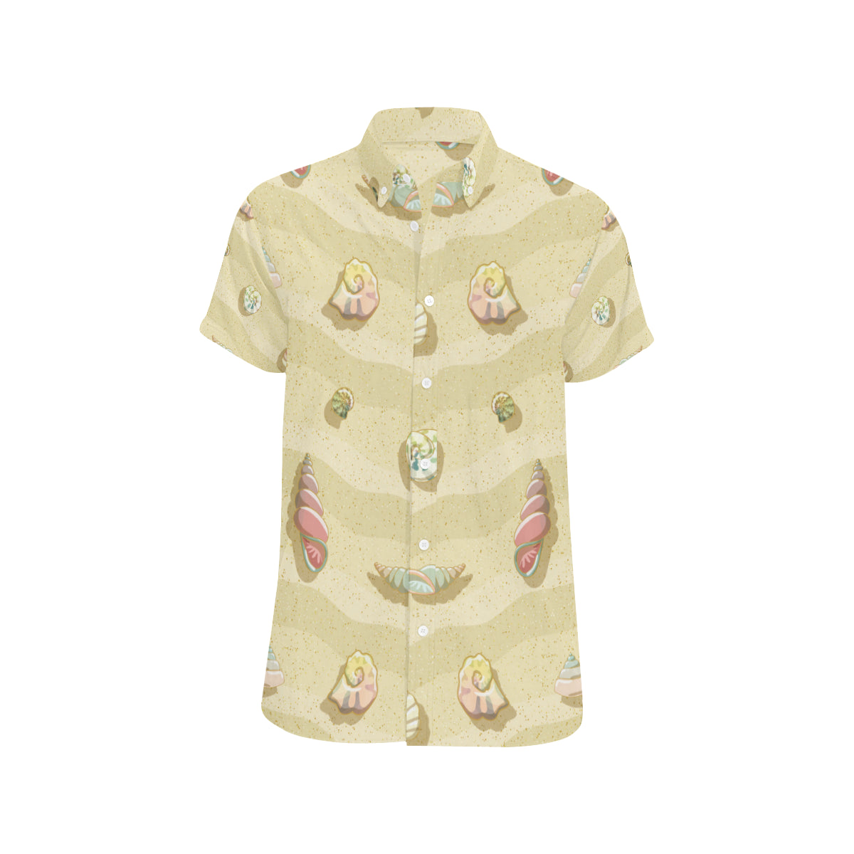 Beach with Seashell Theme Men's Short Sleeve Button Up Shirt