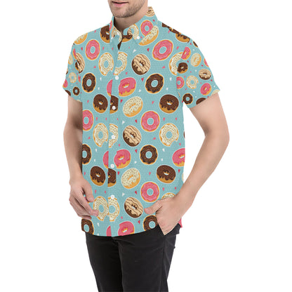 Donut Pattern Print Design DN04 Men's Short Sleeve Button Up Shirt