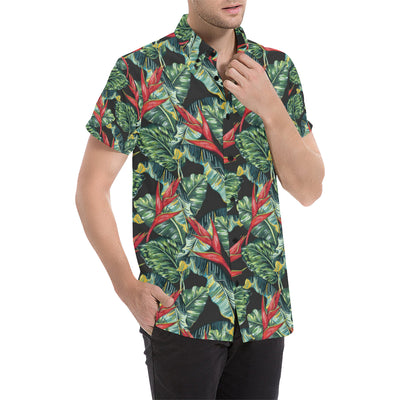 Bird Of Paradise Pattern Print Design BOP06 Men's Short Sleeve Button Up Shirt