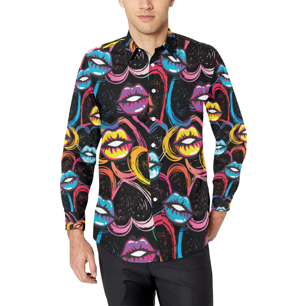 Pop Art Lip Pattern Print Design A03 Men's Long Sleeve Shirt