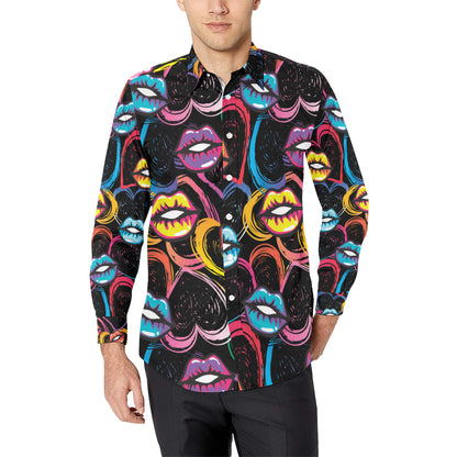 Pop Art Lip Pattern Print Design A03 Men's Long Sleeve Shirt