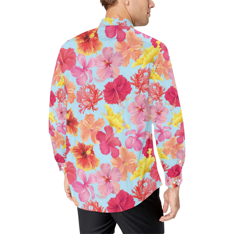 Hibiscus Pattern Print Design HB020 Men's Long Sleeve Shirt