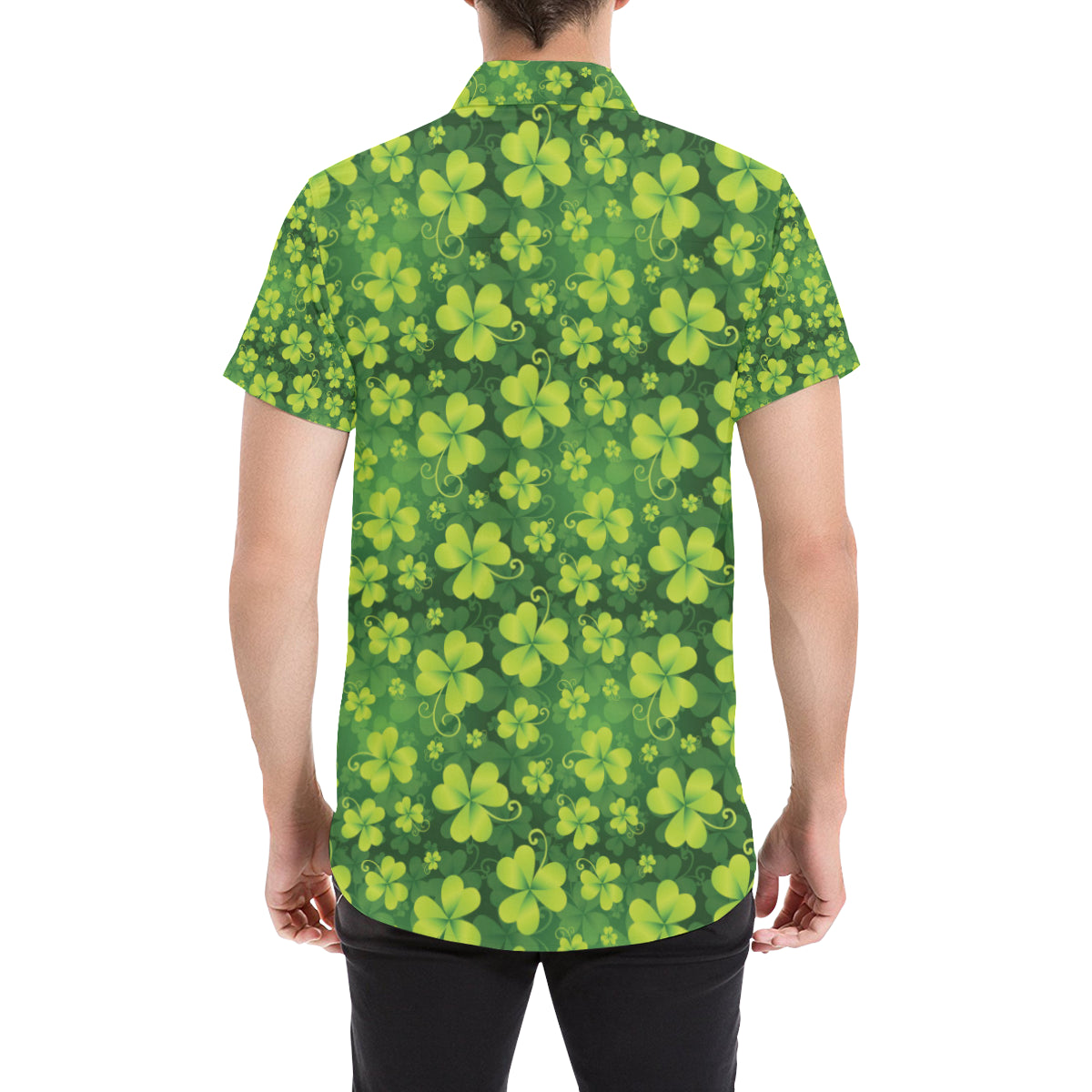 Shamrock Clover Print Men's Short Sleeve Button Up Shirt