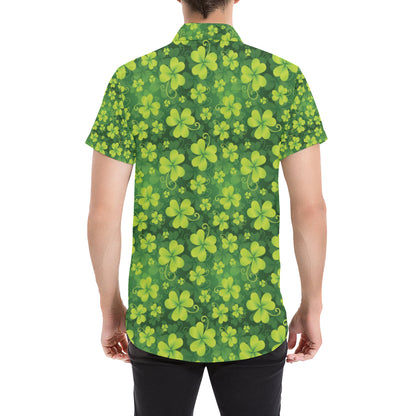 Shamrock Clover Print Men's Short Sleeve Button Up Shirt