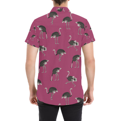 Emu Pattern Print Design 02 Men's Short Sleeve Button Up Shirt