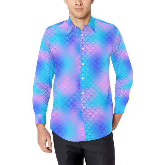 Mermaid Scales Pattern Print Design 04 Men's Long Sleeve Shirt