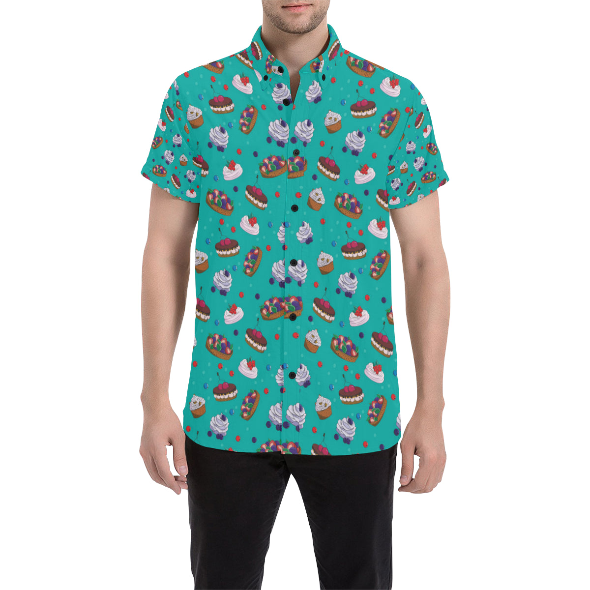 Cake Pattern Print Design 07 Men's Short Sleeve Button Up Shirt