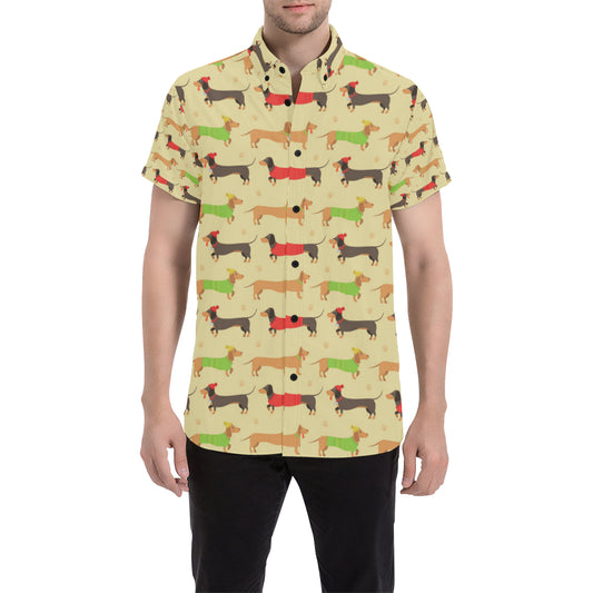 Dachshund Pattern Print Design 06 Men's Short Sleeve Button Up Shirt
