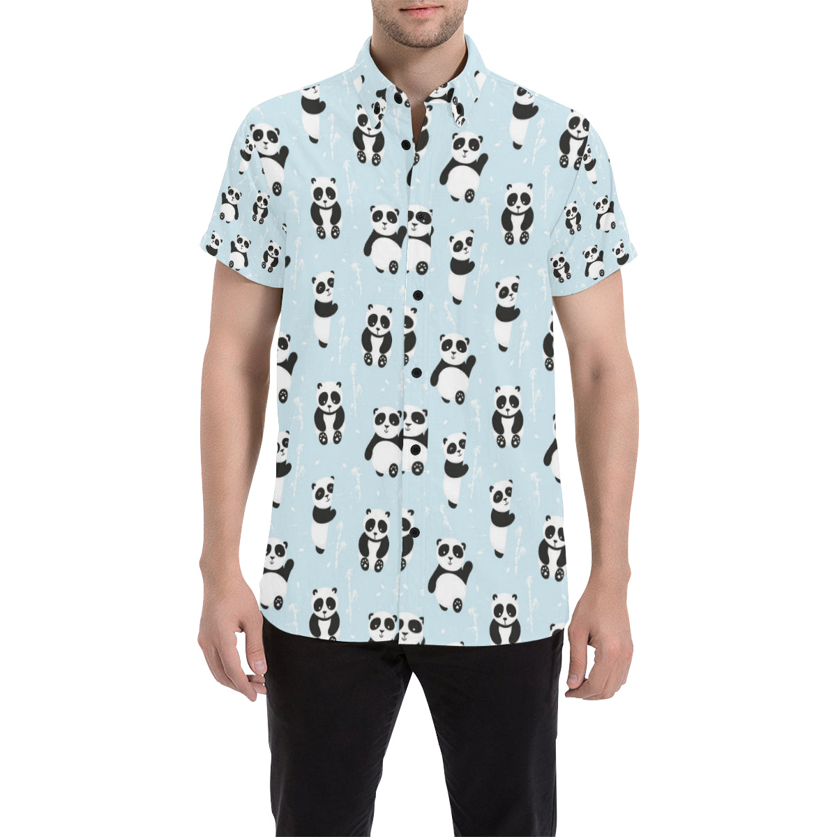 Panda Pattern Print Design A01 Men's Short Sleeve Button Up Shirt