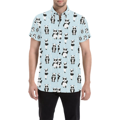 Panda Pattern Print Design A01 Men's Short Sleeve Button Up Shirt