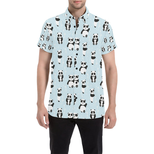 Panda Pattern Print Design A01 Men's Short Sleeve Button Up Shirt